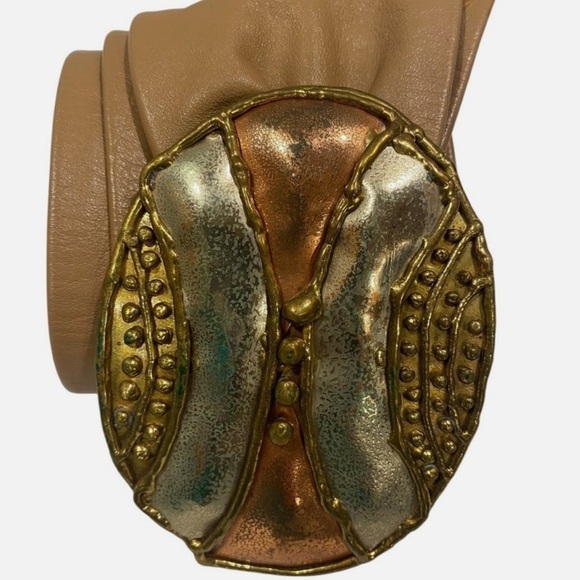 Vintage Women\'s Artisan Handmade Wide Waist Leather & Metal Statement Belt Boho main image 7